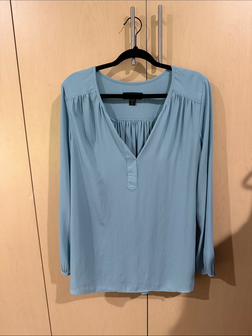 Karen Kane Light Blue V-Neck Long Sleeve Blouse